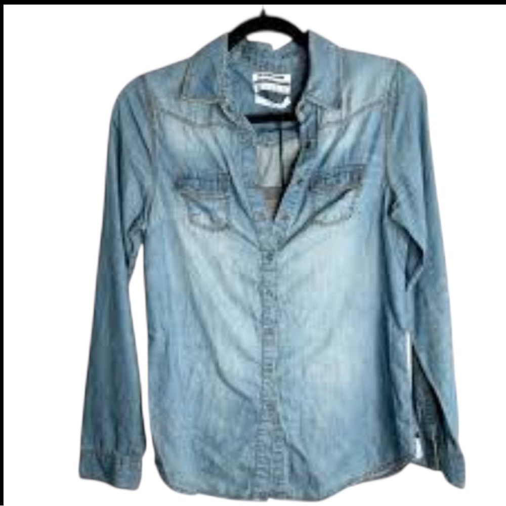 Free People One Teaspoon Denim Button Down Chambray Vintage Denim Shirt